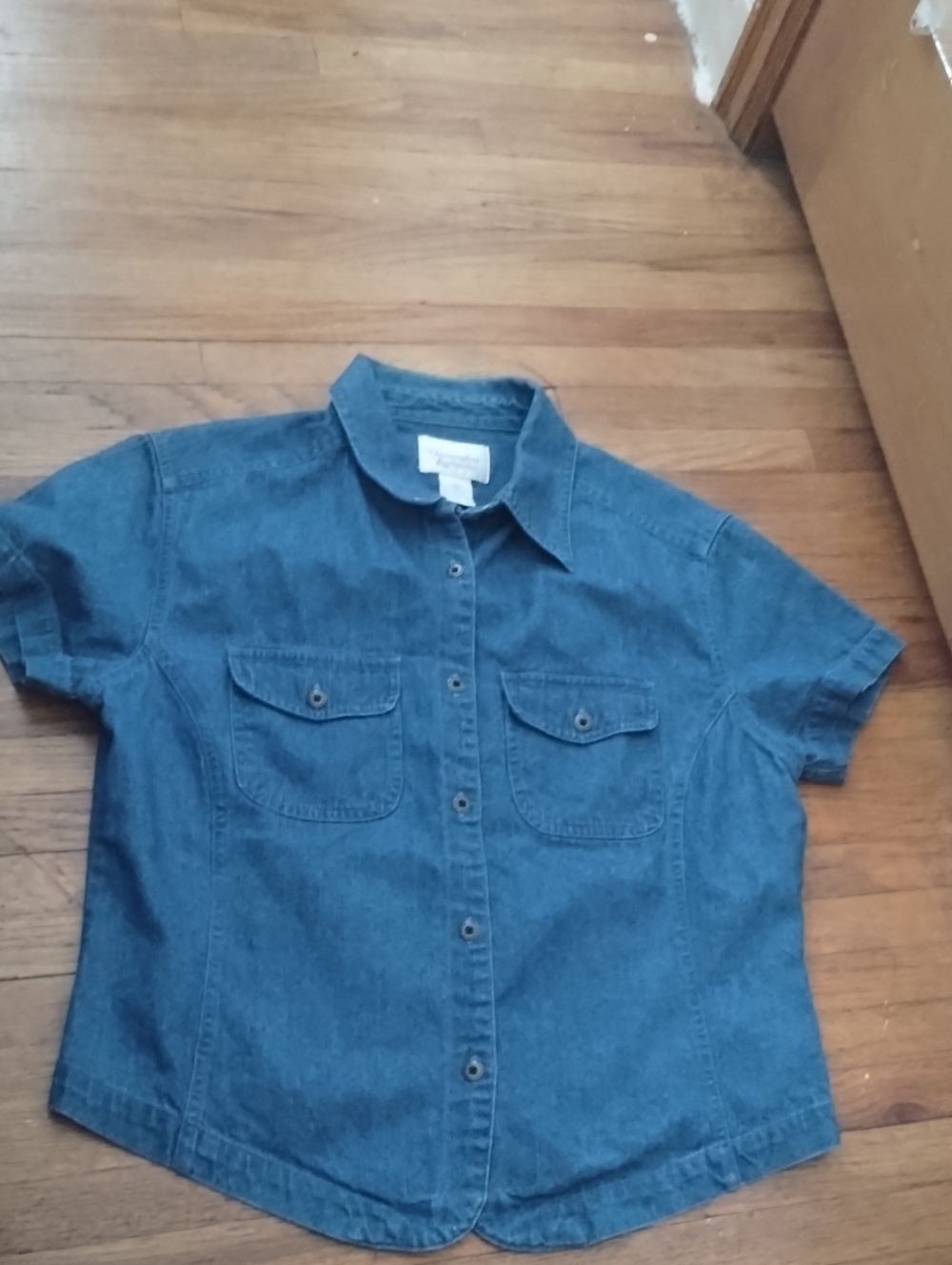 Christopher & Banks Short-Sleeve Denim Button-Down Shirt - Blue